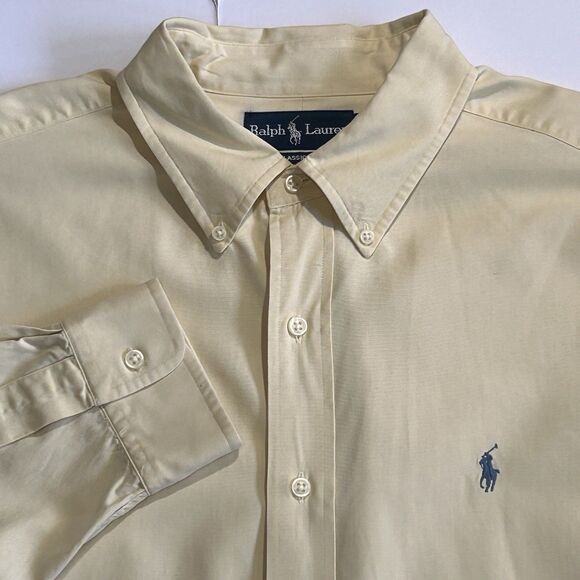Ralph Lauren Button Down Mens XL Classic Fit Silk Blend Long Sleeve Yellow - Picture 1 of 16